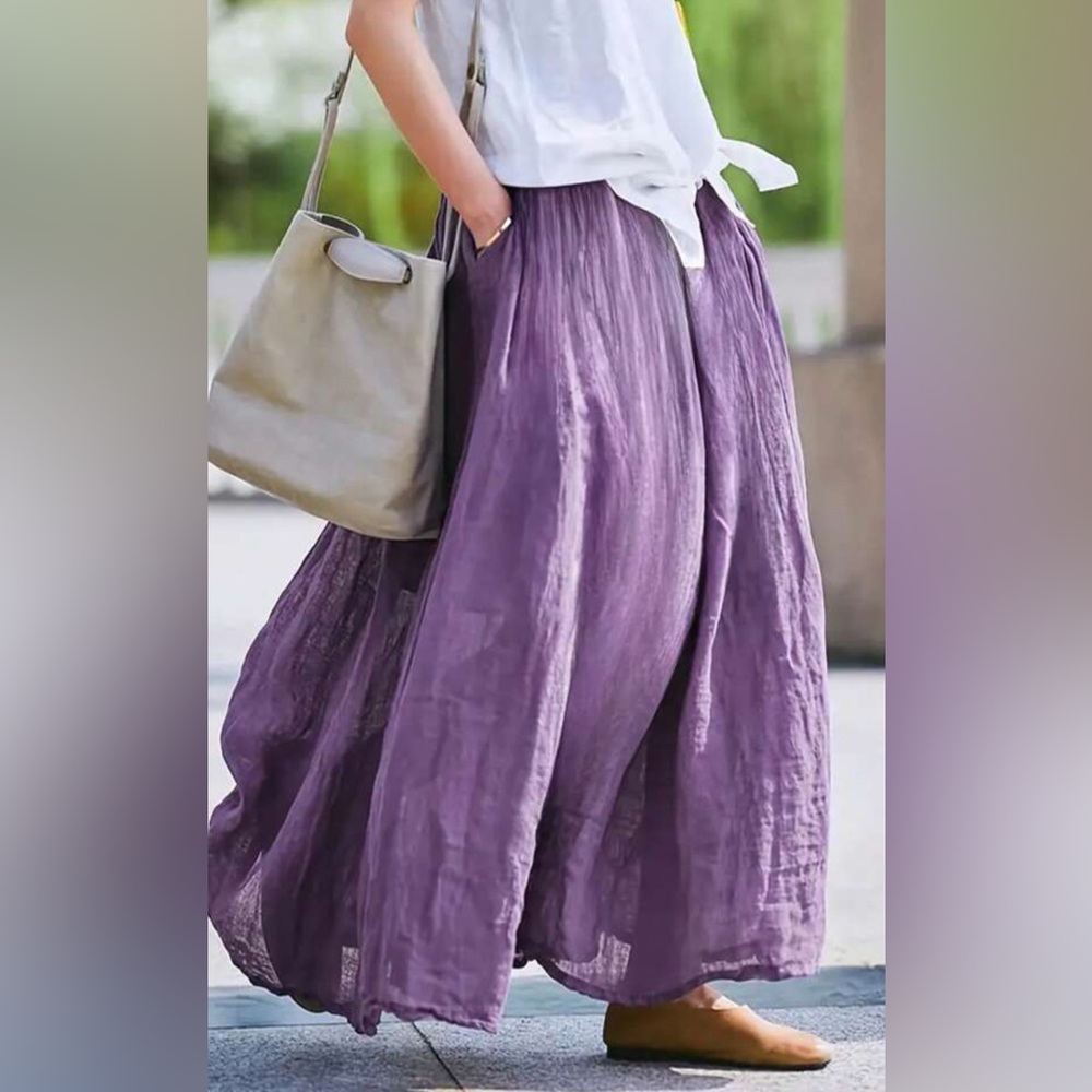 Purple crêpe skirt with pockets, size XL - Picture 2 of 7